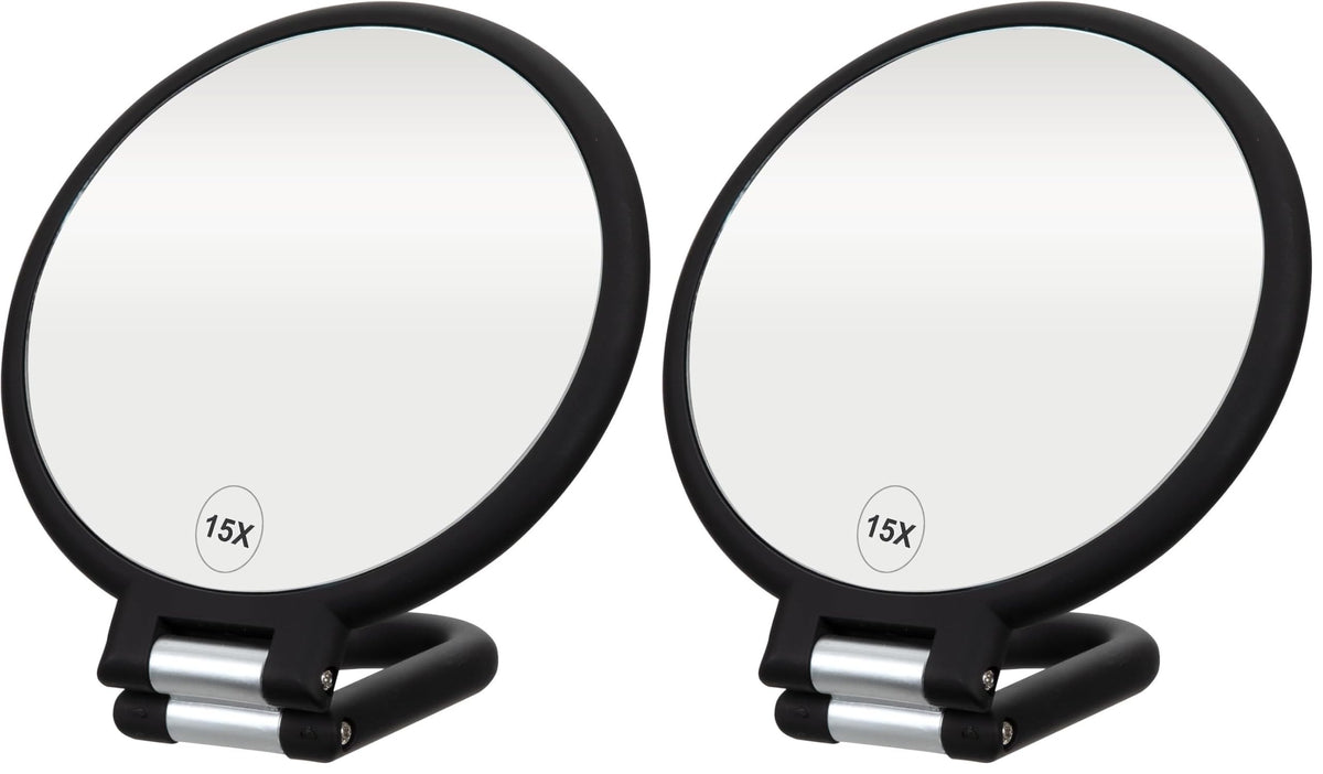 ForPro Magnifying Hand Mirror, 1X/15X Magnification, Folding Handle, Black