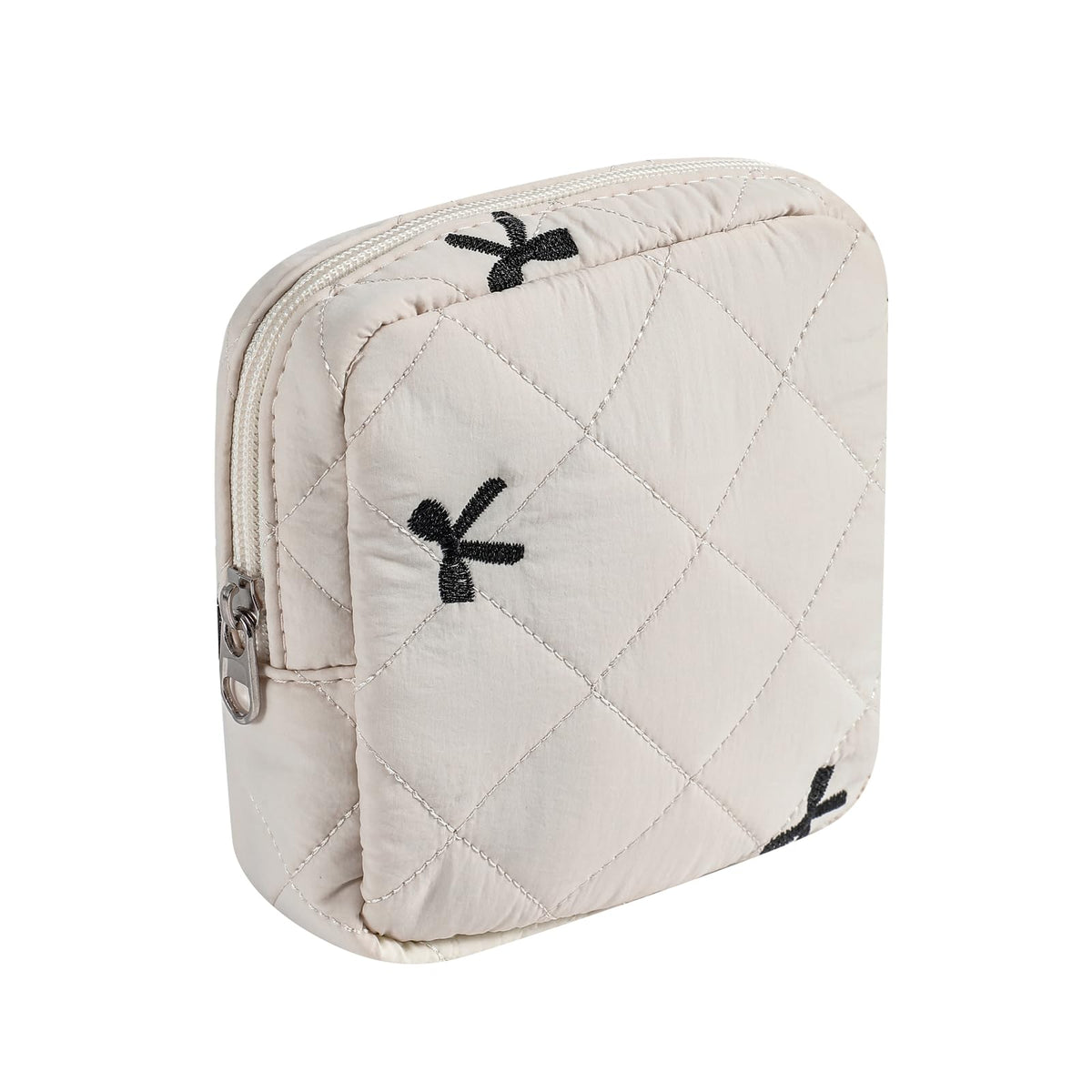 uekeboag Small Quilted Cotton Makeup Bag for Purse（01White Bear）