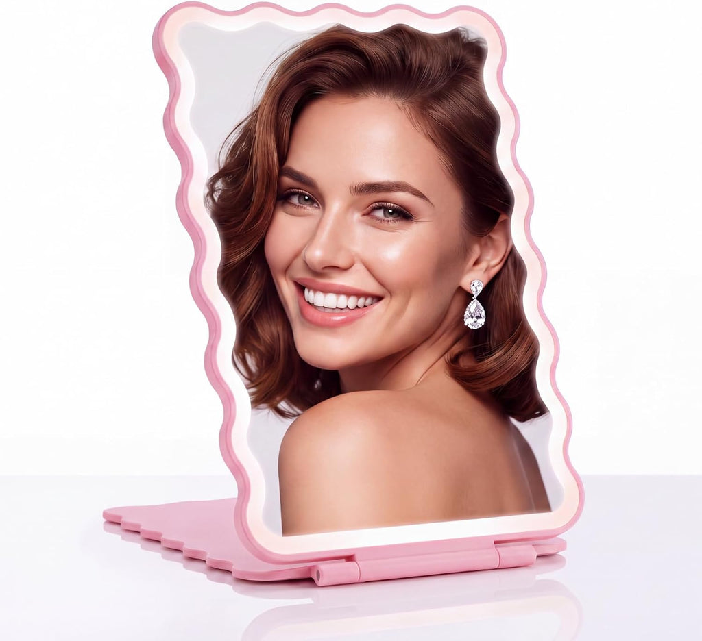 8.3 x 5.3 in Scalloped Makeup Mirror with Lights 500mah Battery