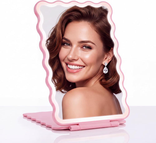 8.3 x 5.3 in Scalloped Makeup Mirror with Lights 500mah Battery