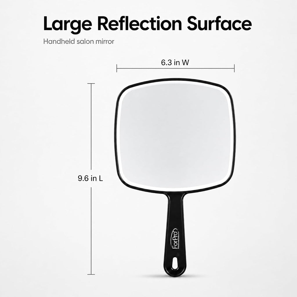 ForPro 9.6" L x 6.3" W Premium Hand Mirror w/Handle for Home & Salon, Black