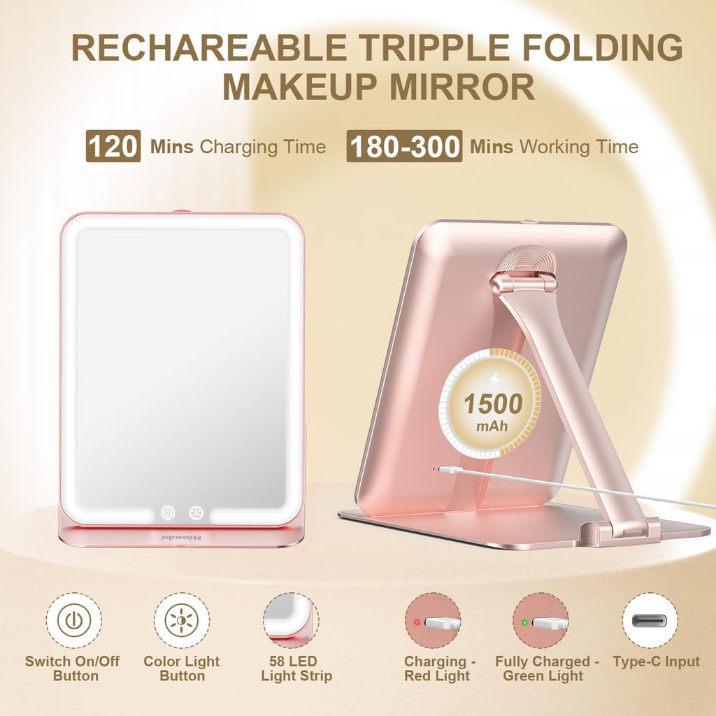 Mocado Travel Makeup Mirror with Light, Foldable Lighted Makeup Mirror