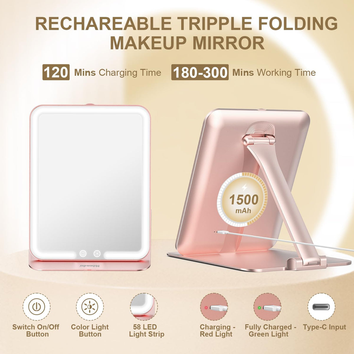 Mocado Travel Makeup Mirror with Light, Foldable Lighted Makeup Mirror