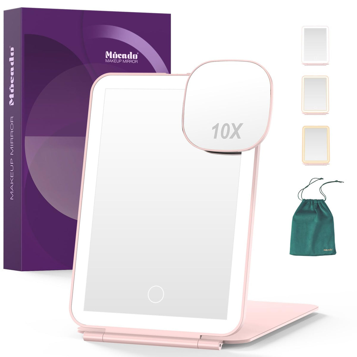 Mocado Travel Makeup Mirror with Light, 1x/10x Magnifying Mirror with Light