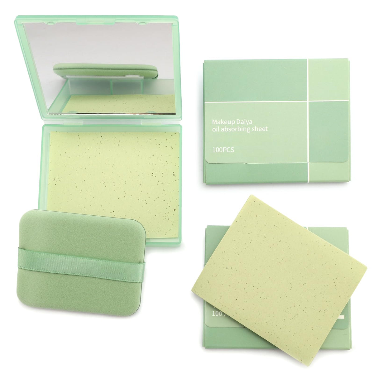 Erinde Oil Blotting Sheets for Face with Mirror and Puff, 300 Sheets Oil Blotting Paper for Oily Skin, Face Oil Absorbing Sheet, Natural Oil Control Film, Absorb Excess Oil, Makeup Friendly