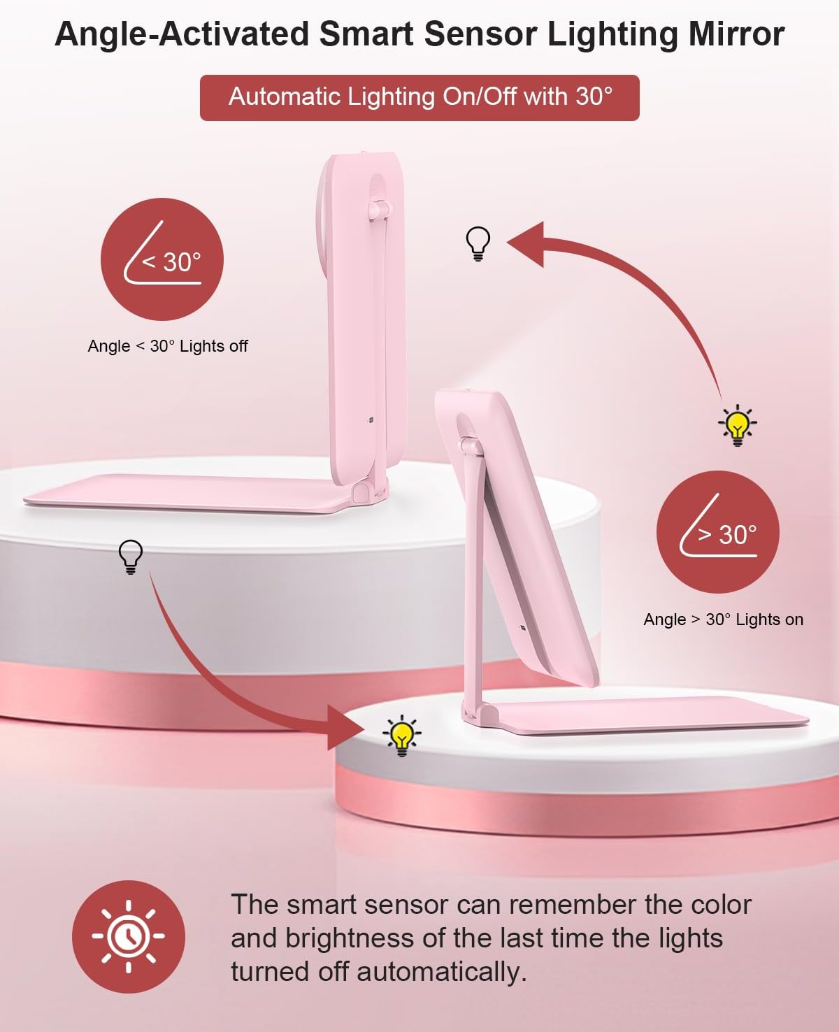 Gospire Travel Makeup Mirror with Lights and Magnification 10X, Pink
