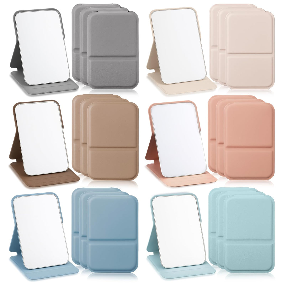 Compact Portable Mirror Bulk, Rectangle, Morandi, 12 Pcs