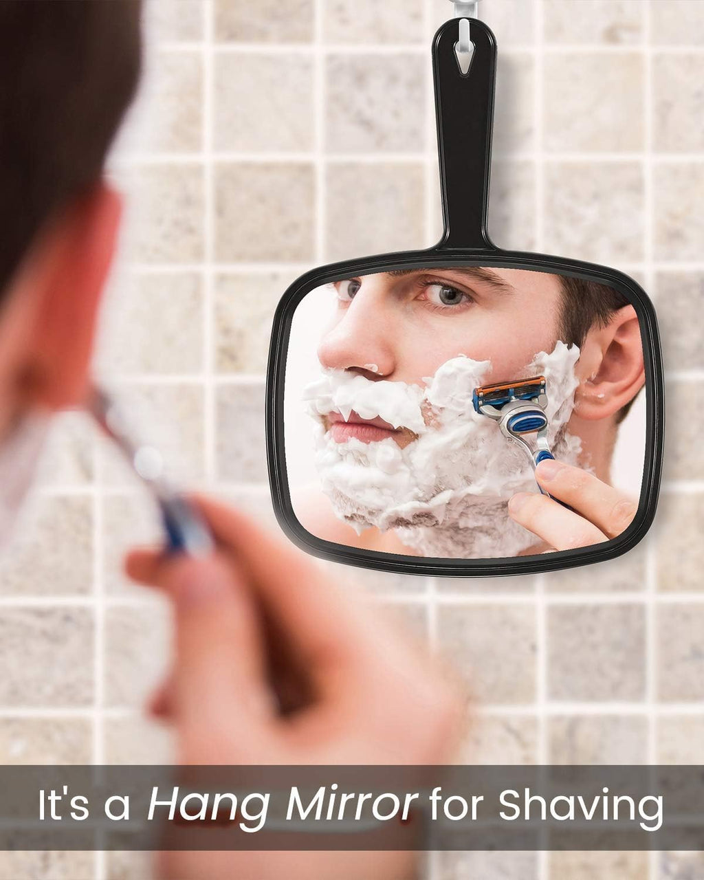Gladmart 10.3" L x 7.4" W Hand Mirror for Home and Barber, Black