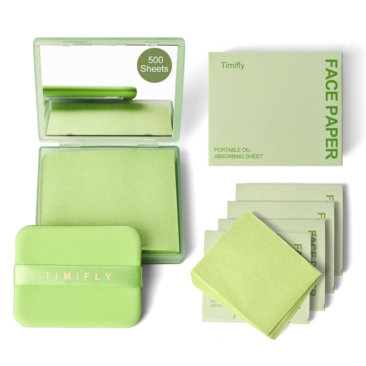KYDA 200 Sheets Face Oil Blotting Paper, Included Refills, Mirror and Puff, Oil Absorbing Sheets for Matte Makeup, Controls Shine, Absorb Excess Oil, Travel Size Gentle Face Makeup