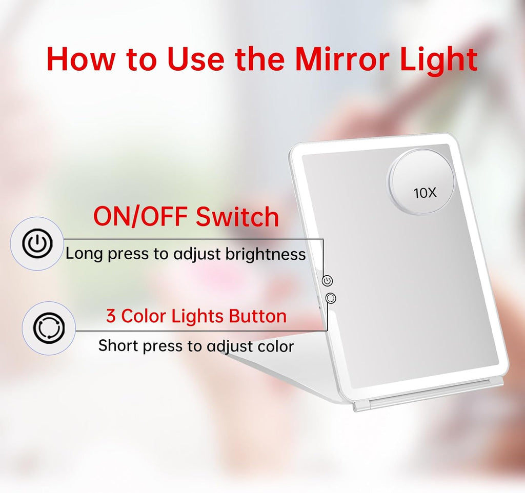 FUNTOUCH 2500mAh Rechargeable Large Travel Makeup Mirror with Lights