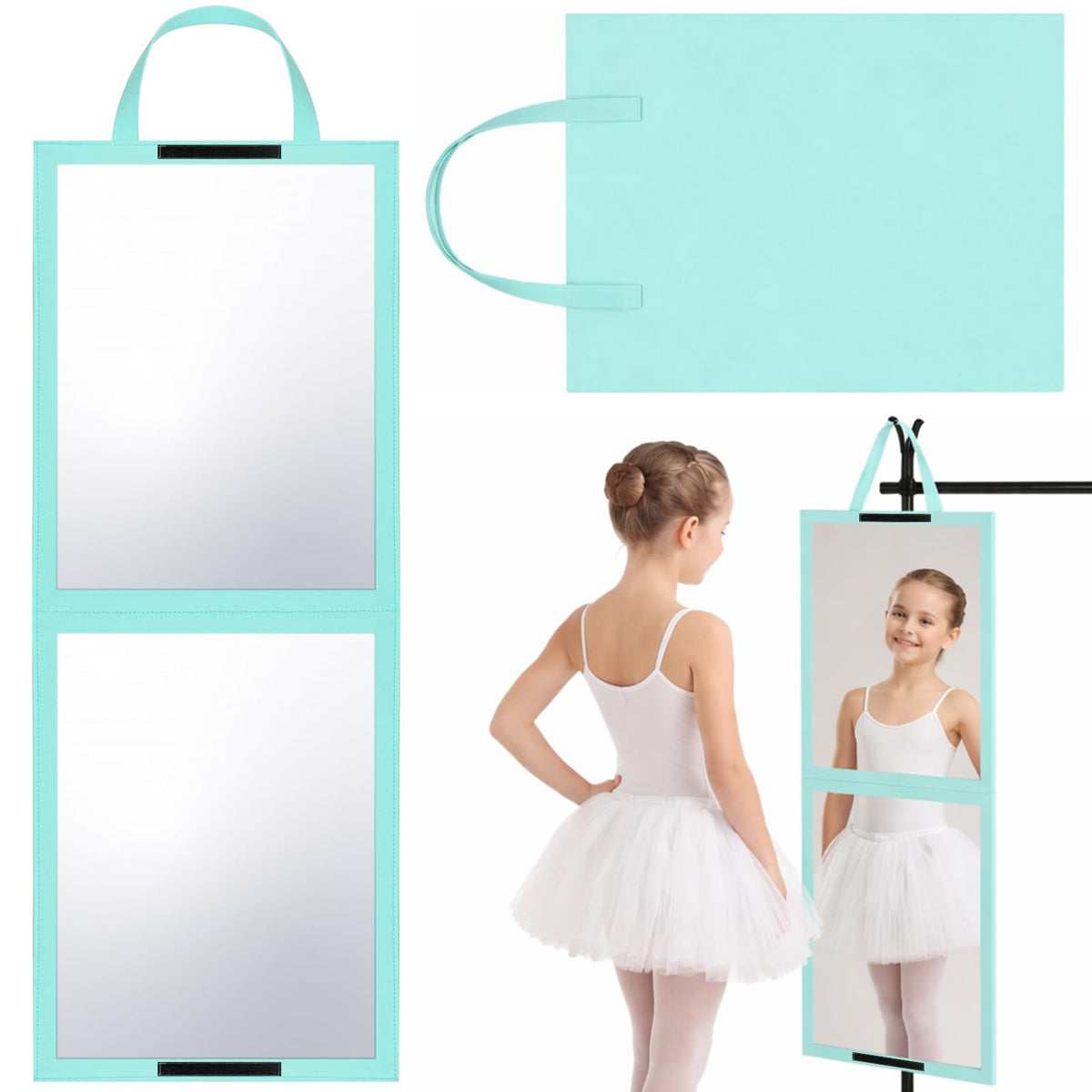 GlikCeil Foldable Portable Full Length Mirror for Dancer, Camping, Travel Black 33.5" x 13.4" Portable Hanging Folding Mirror with Handle for Dance Competition Travel Full Body Backstage Mirrors
