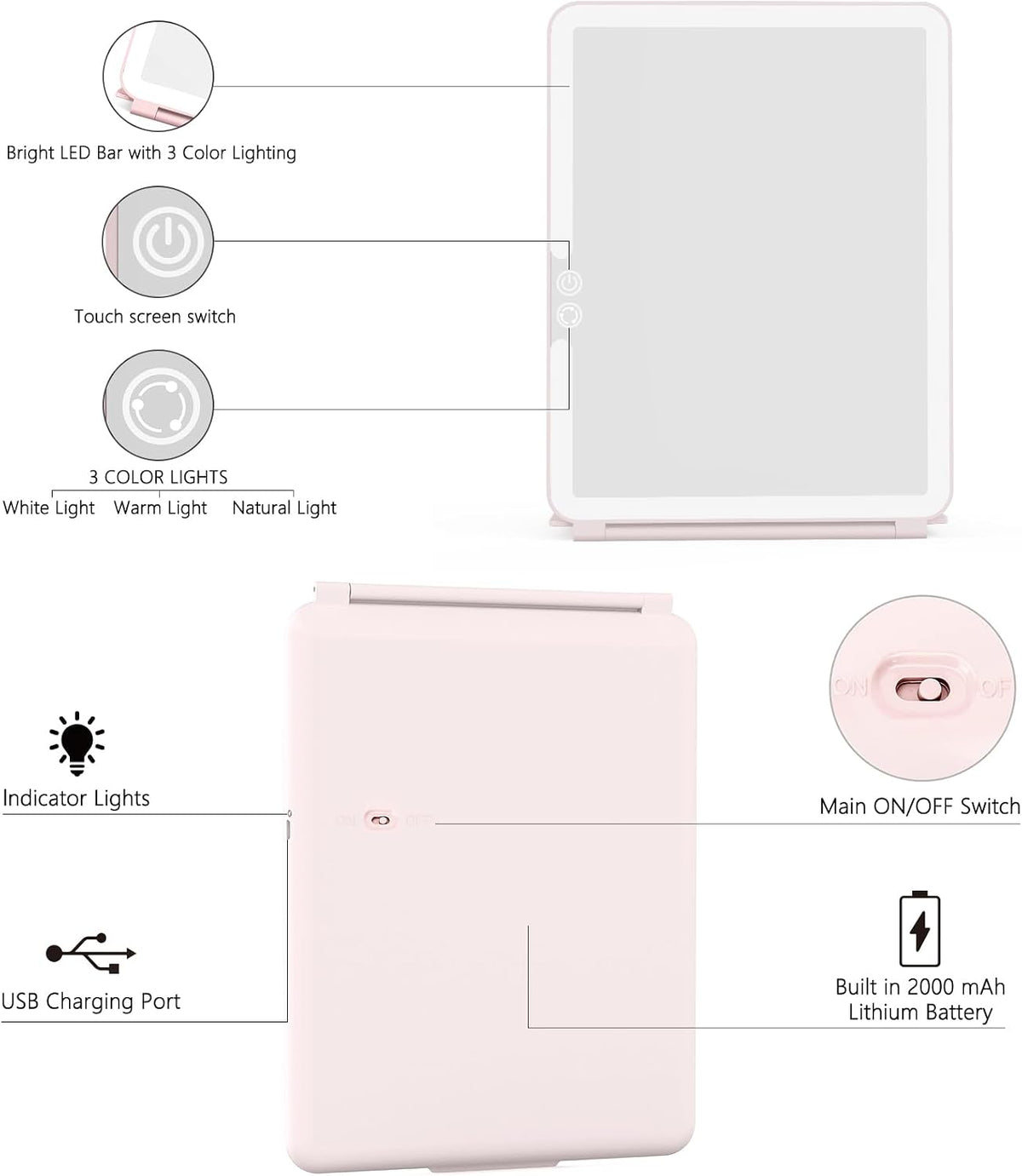 WEILY Portable Travel Mirror ，Foldable Makeup Mirror with 72 LED Lights