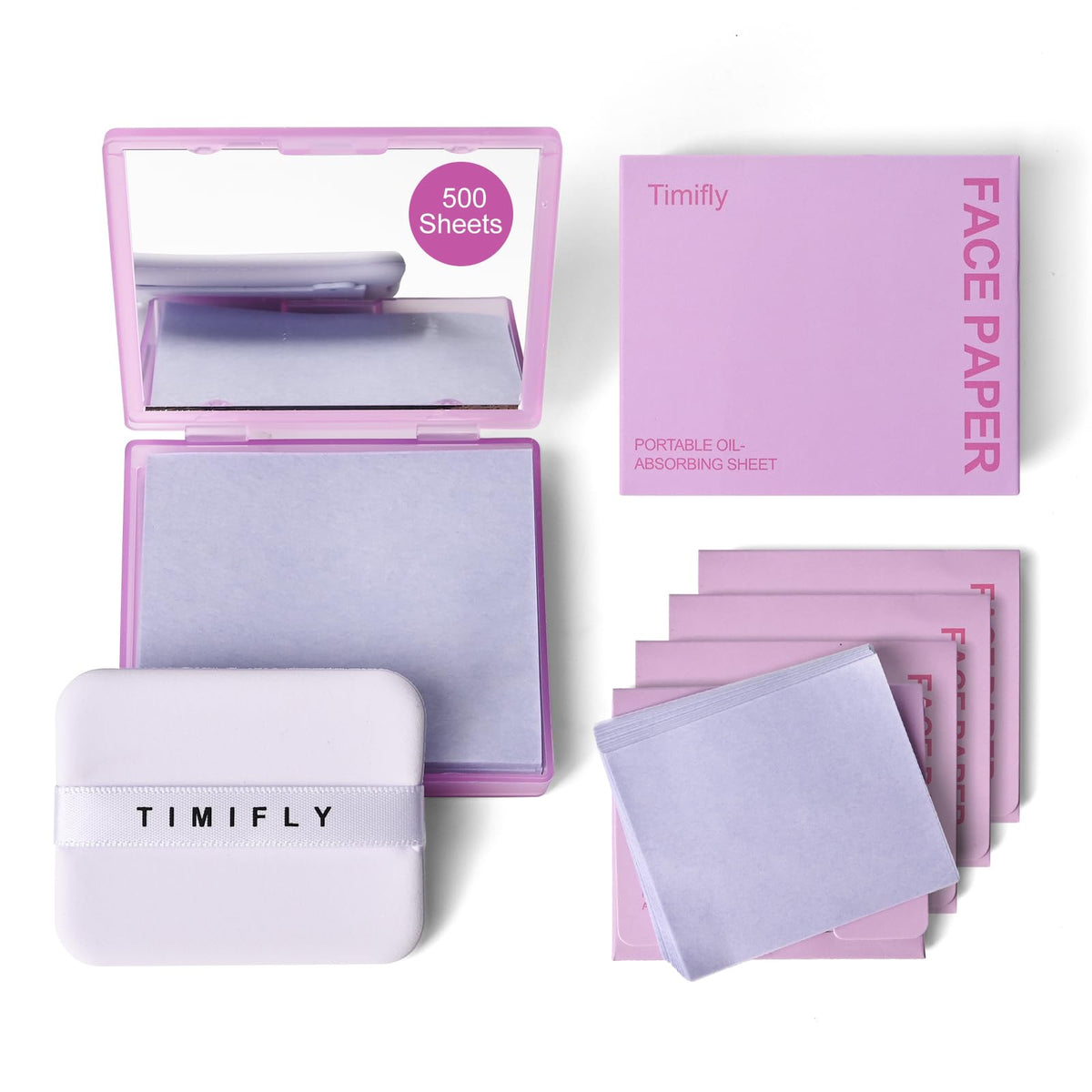 KYDA 200 Sheets Face Oil Blotting Paper, Included Refills, Mirror and Puff, Oil Absorbing Sheets for Matte Makeup, Controls Shine, Absorb Excess Oil, Travel Size Gentle Face Makeup