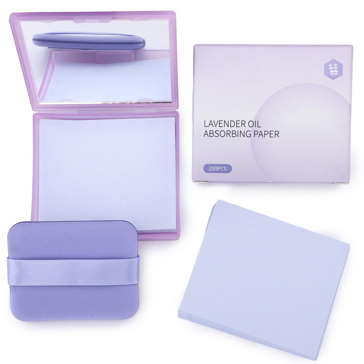Erinde Oil Blotting Sheets for Face with Mirror and Puff, 300 Sheets Oil Blotting Paper for Oily Skin, Face Oil Absorbing Sheet, Natural Oil Control Film, Absorb Excess Oil, Makeup Friendly