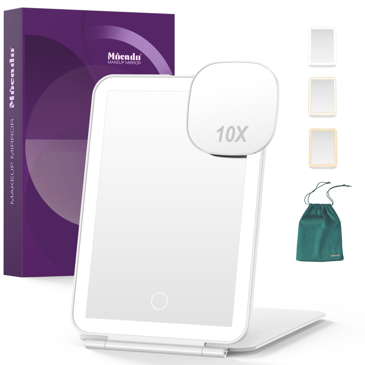 Mocado Travel Makeup Mirror with Light, 1x/10x Magnifying Mirror with Light