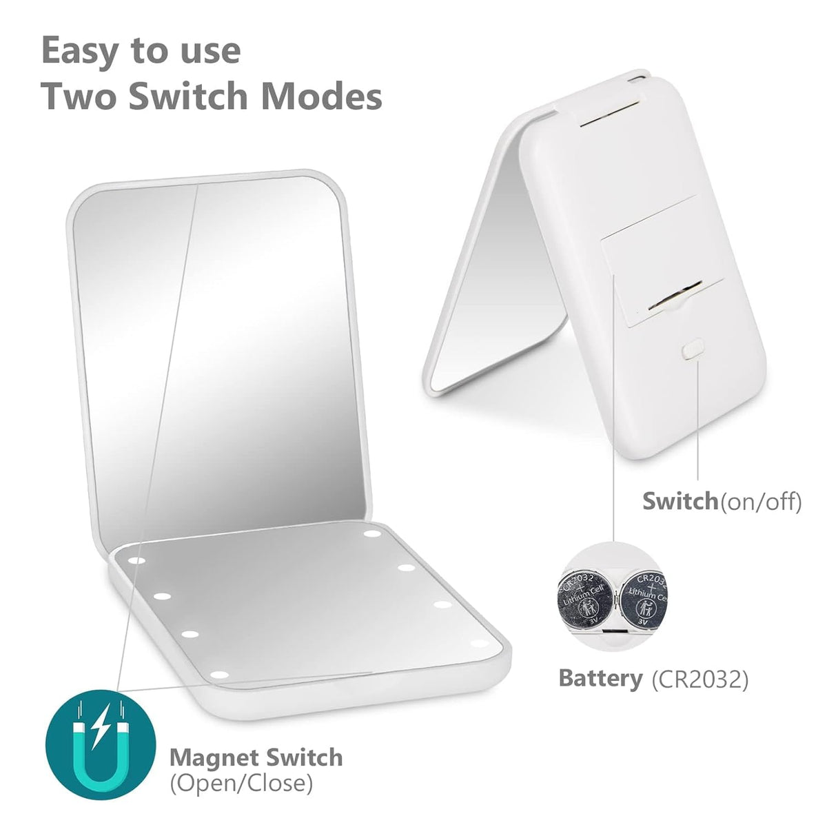 Kintion Pocket Mirror, 1X/3X Magnification LED Compact Mirror (White)