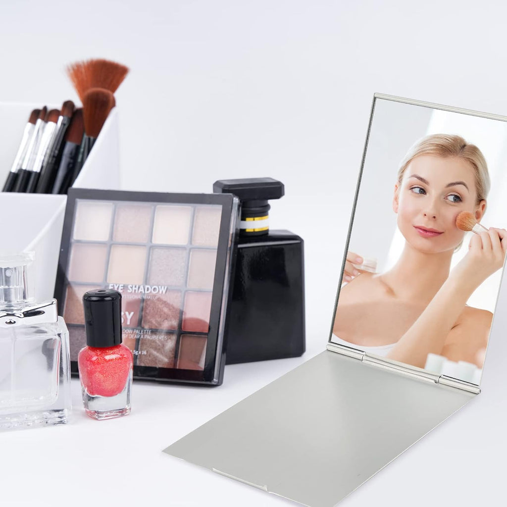G2PLUS Portable Folding Vanity Mirror, Ultra-Slim Aluminum Shell Travel Mirror, 4x3 Inch Small Mirror for Travel, Bathroom, Makeup, Beauty, Grooming