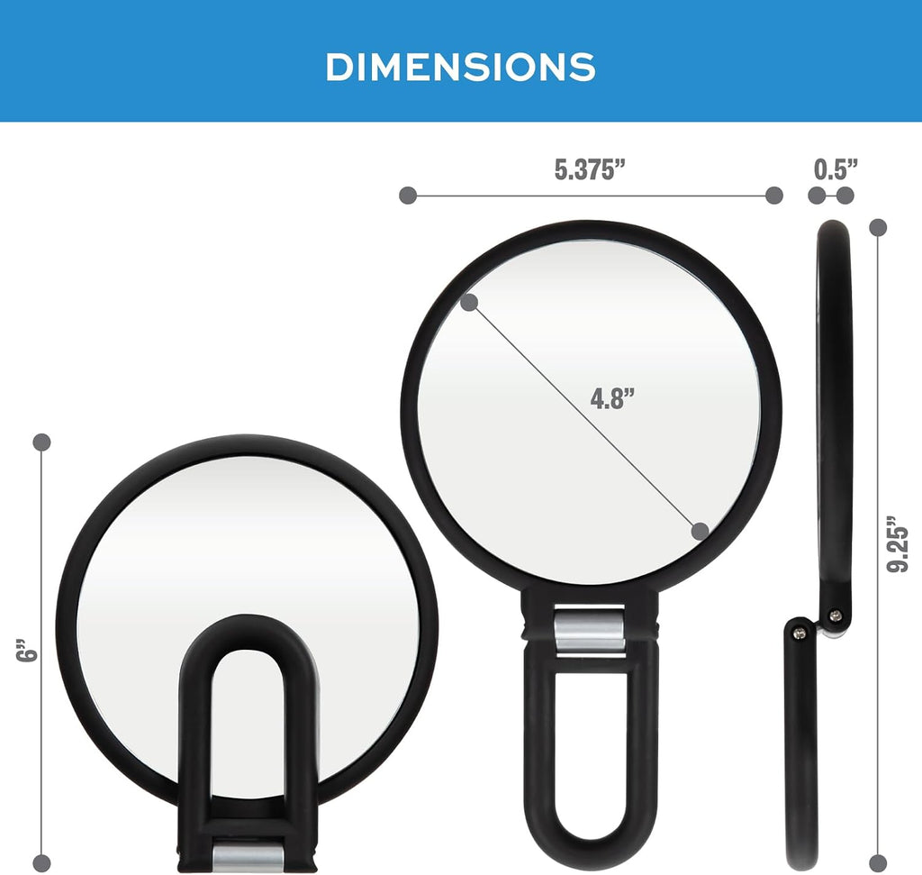 ForPro Magnifying Hand Mirror, 1X/15X Magnification, Folding Handle, Black
