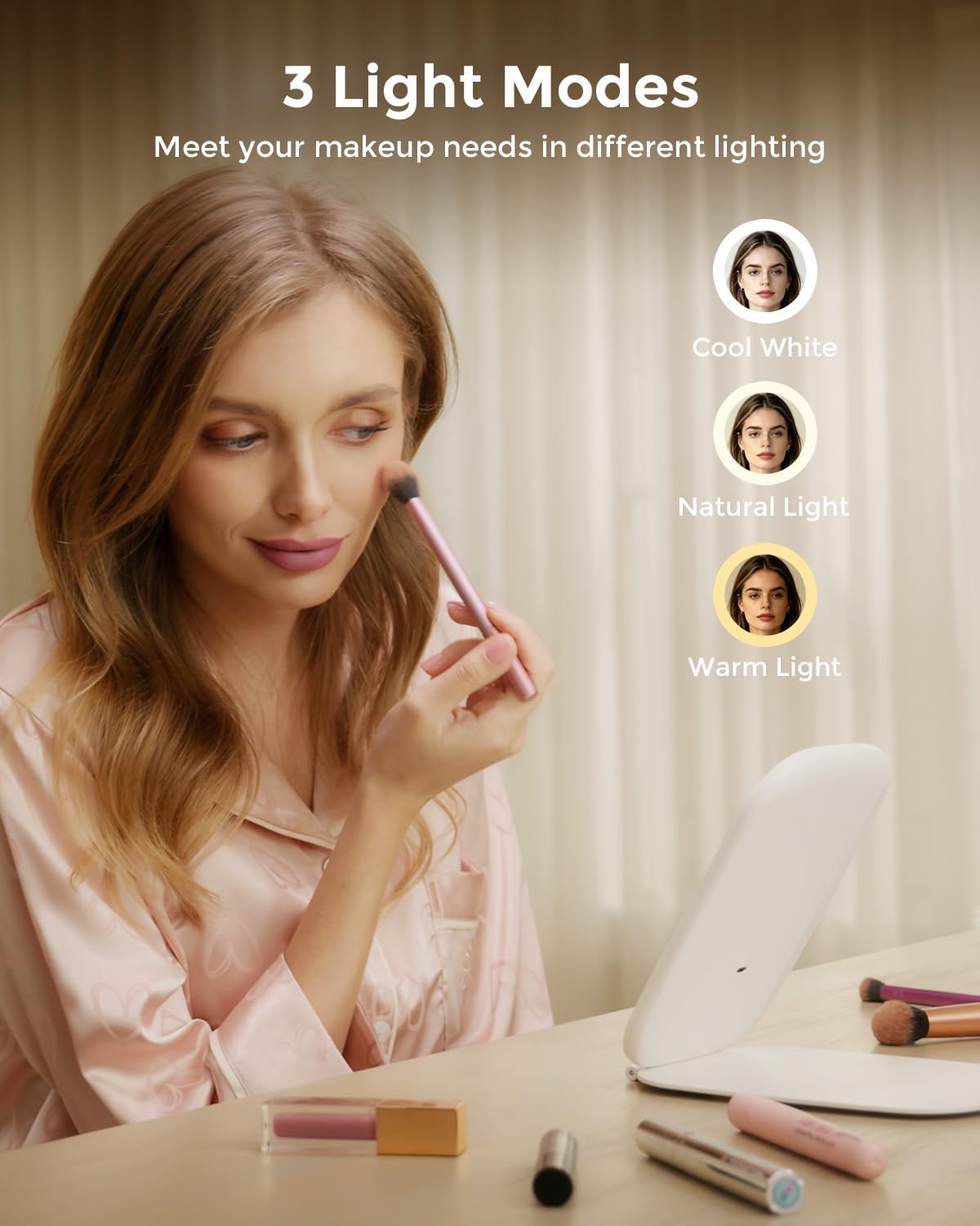 NEZZOE Rechargeable Travel Makeup Mirror with LED Light, 7x5 Inch