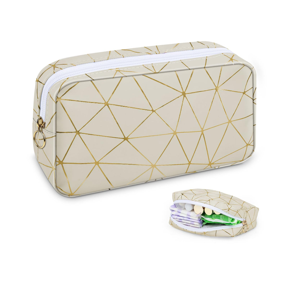 Discreet Period Bag Waterproof Geometric PU Sanitary Napkin Storage Bag Portable Menstrual Pad Pouch Cute Tampon Bag for Purse Small Makeup Bag S-Pink