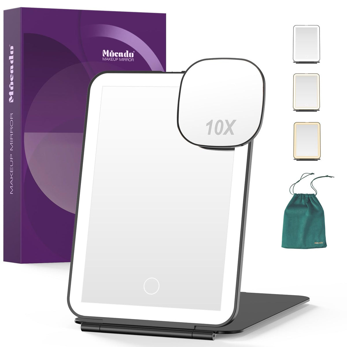 Mocado Travel Makeup Mirror with Light, 1x/10x Magnifying Mirror with Light