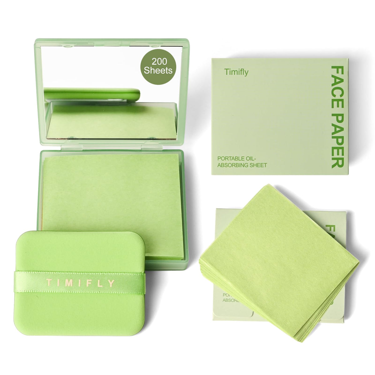KYDA 200 Sheets Face Oil Blotting Paper, Included Refills, Mirror and Puff, Oil Absorbing Sheets for Matte Makeup, Controls Shine, Absorb Excess Oil, Travel Size Gentle Face Makeup