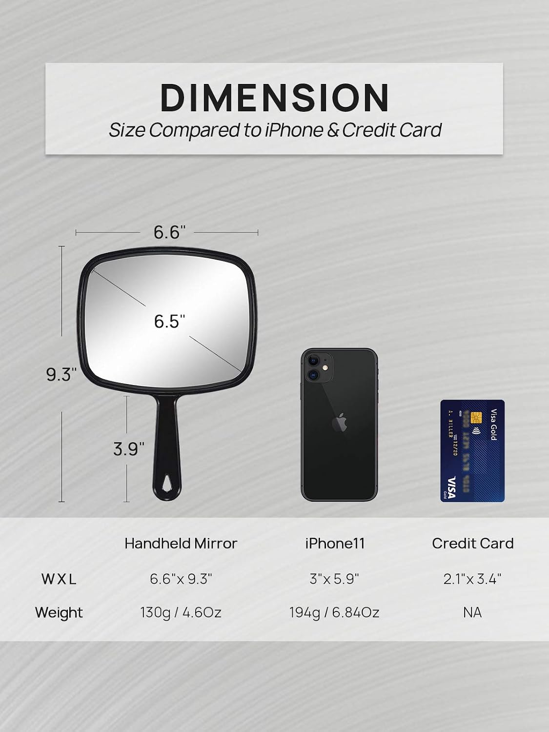 OMIRO 9.3" L x 6.6" W Hand Mirror, All Black Handheld Mirror with Handle