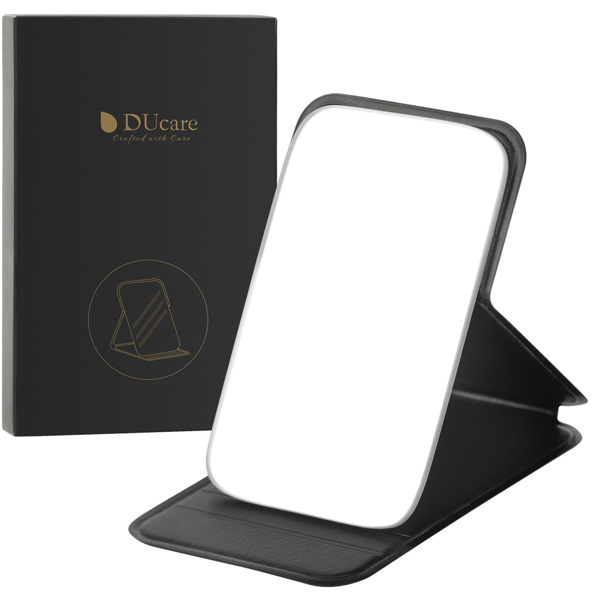 DUcare Folding Mirror Portable Travel PU Portable Adjustable Rectangular Ultrathin Vanity Mirror with Stand, for Travel, Camping,Home