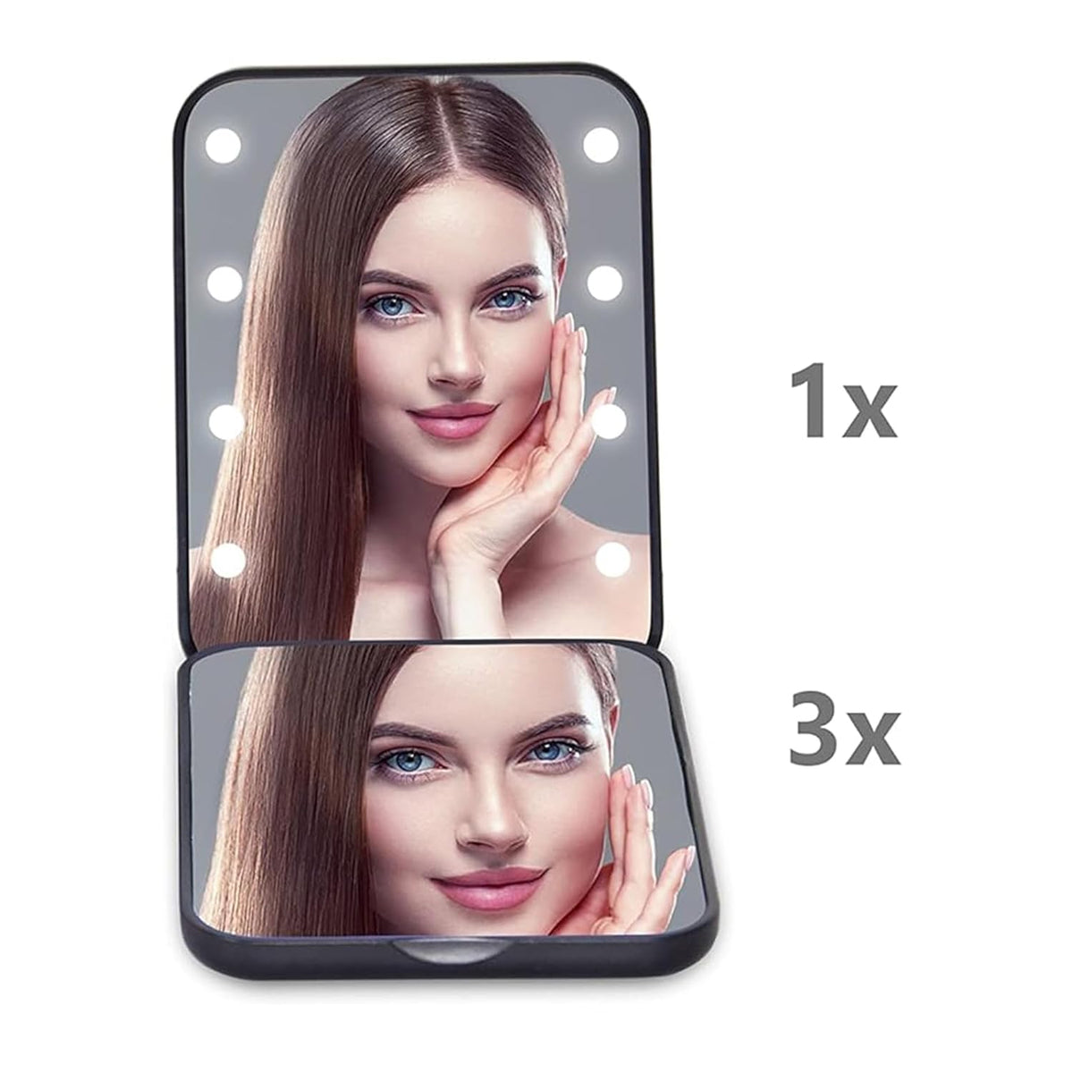 Kintion Pocket Mirror, 1X/3X Magnification LED Compact Mirror (Black)