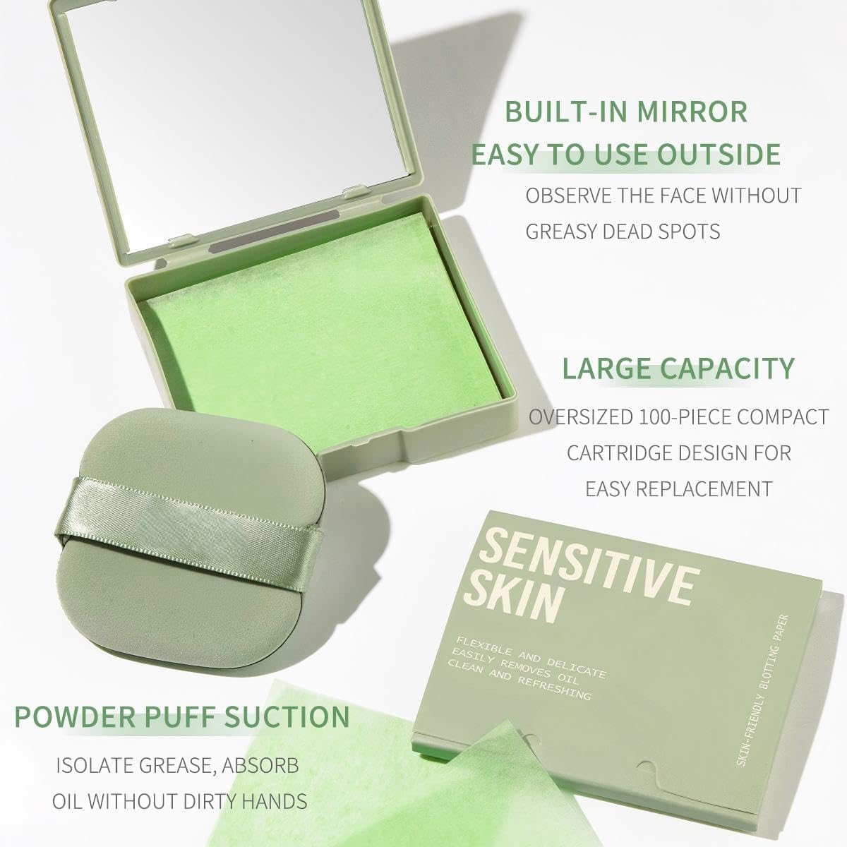 300 Sheets Oil Blotting Sheets for Face - Natural Wood Pulp, Mirror Kit