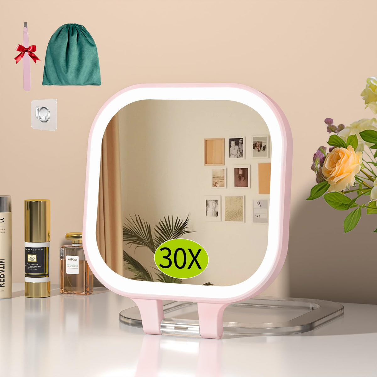 FUNTOUCH Rechargeable 7" Travel Makeup Mirror 30X Magnification,White
