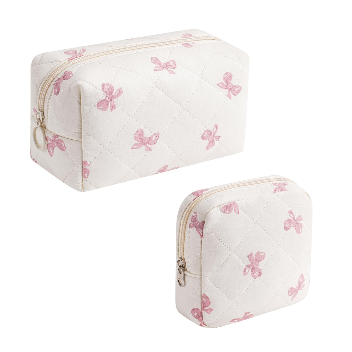 uekeboag Small Quilted Cotton Makeup Bag for Purse（01White Bear）