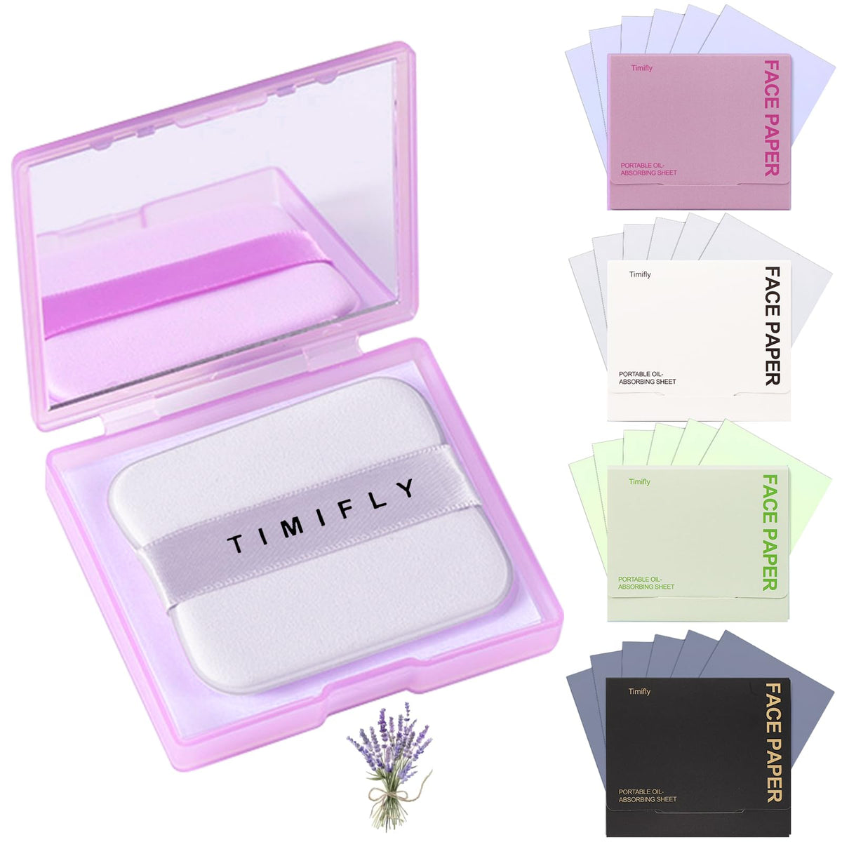 500PCS Oil blotting sheets for face,Papers with Mirror & Puff, Lavender