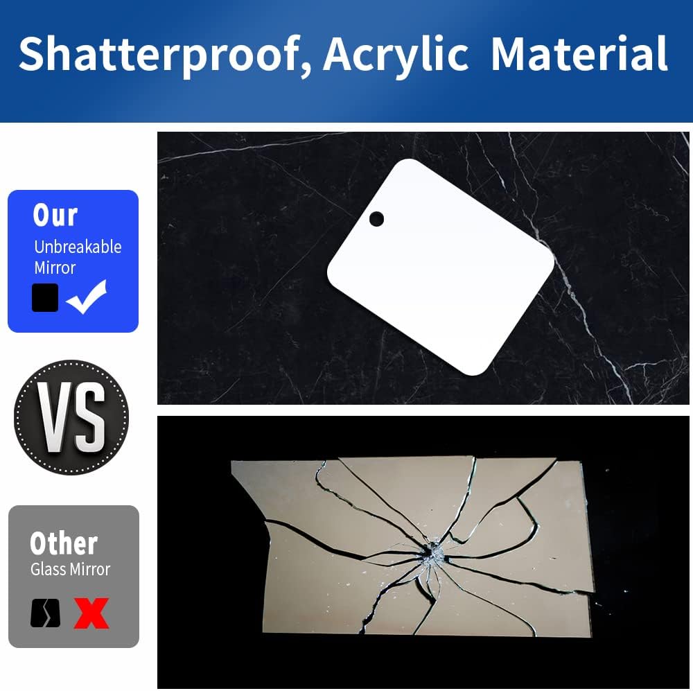 Shatterproof Shower Mirror Fogless for Shaving(2 Pack,Larger 10.7x8 inch) 43% Than Original,Unbreakable Deluxe Plexiglass Makeup Mirror,Largest Bathroom Wall Hanging,Portable Handheld Camping,Silver
