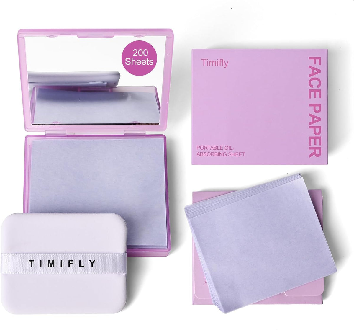 KYDA 200 Sheets Face Oil Blotting Paper, Included Refills, Mirror and Puff, Oil Absorbing Sheets for Matte Makeup, Controls Shine, Absorb Excess Oil, Travel Size Gentle Face Makeup