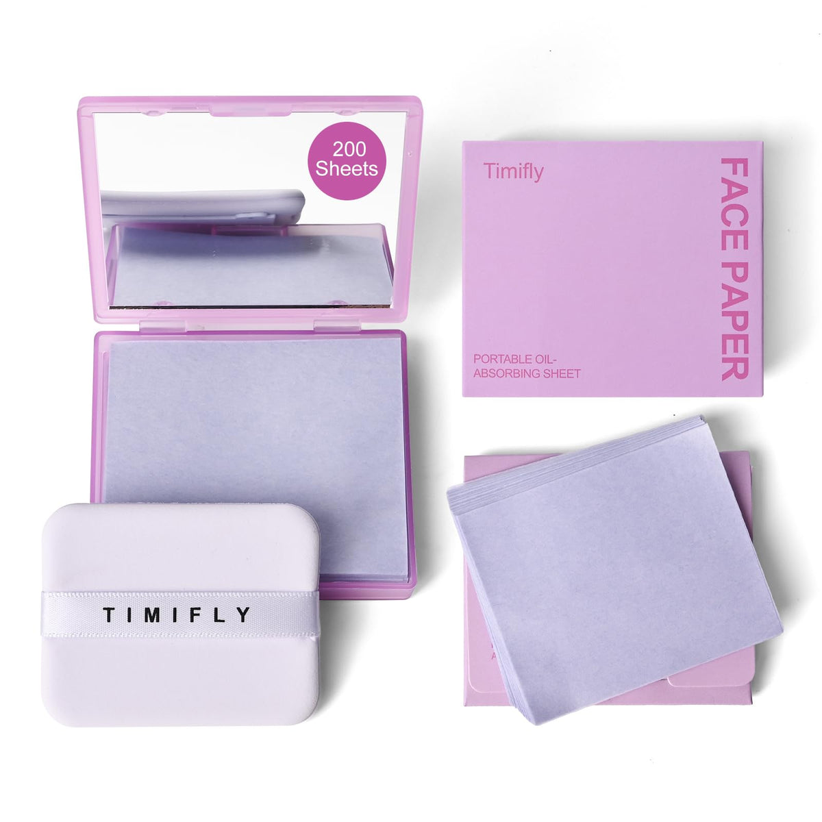 KYDA 200 Sheets Face Oil Blotting Paper, Included Refills, Mirror and Puff, Oil Absorbing Sheets for Matte Makeup, Controls Shine, Absorb Excess Oil, Travel Size Gentle Face Makeup