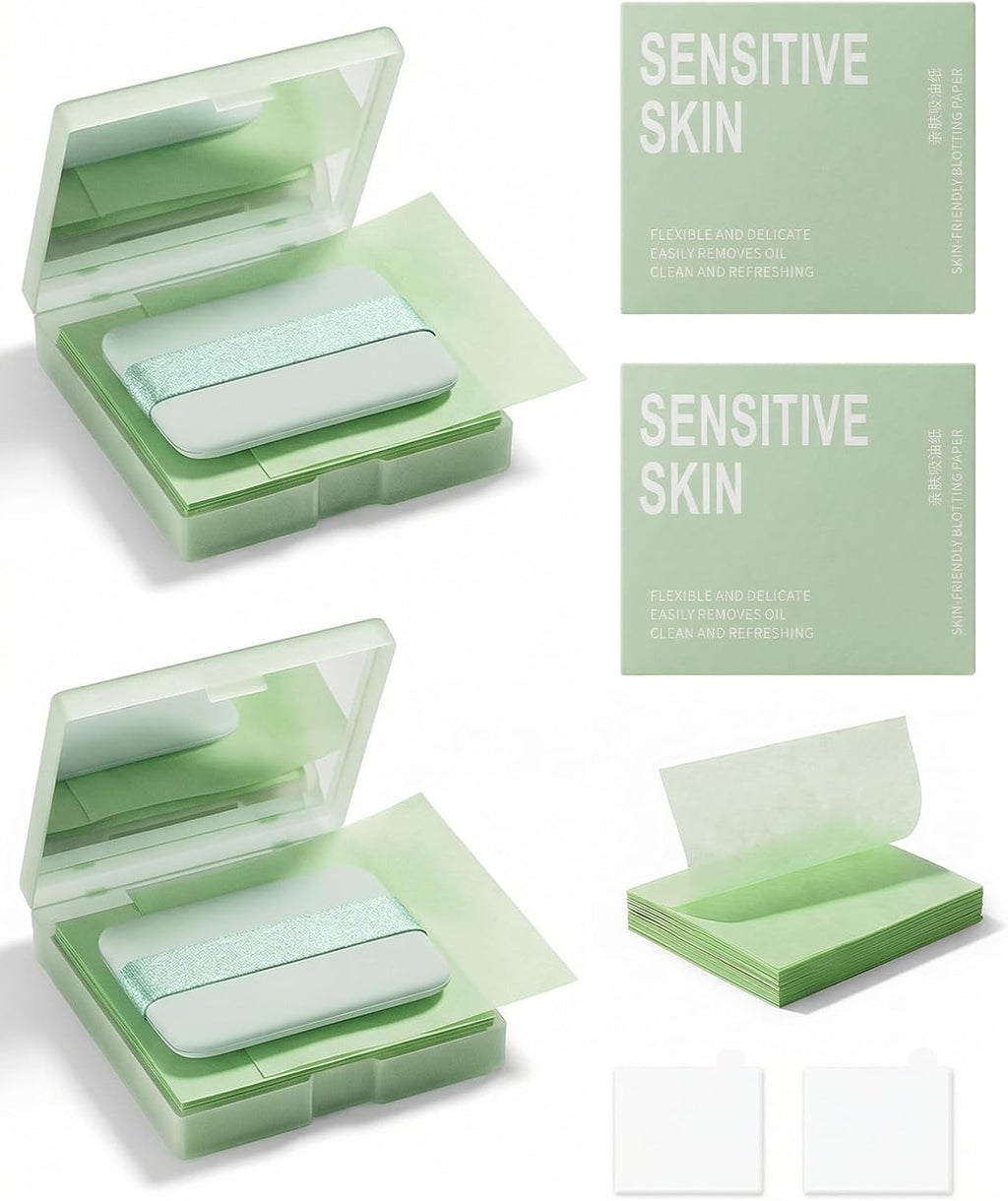 400 Sheets Oil Blotting Papers for Face with Mirror Puff, Oil Absorbing Sheets for Oily Skin