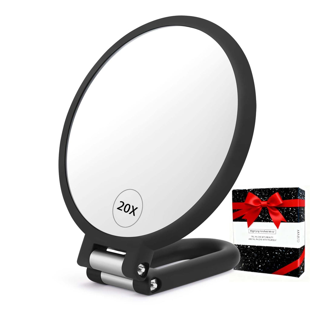 CLSEVXY Magnifying Handheld Mirror Double Sided, 1X 20X Magnification Hand Mirrors, Travel Folding Hand Held Mirror, 360°Rotation Pedestal Makeup Vanity Mirror