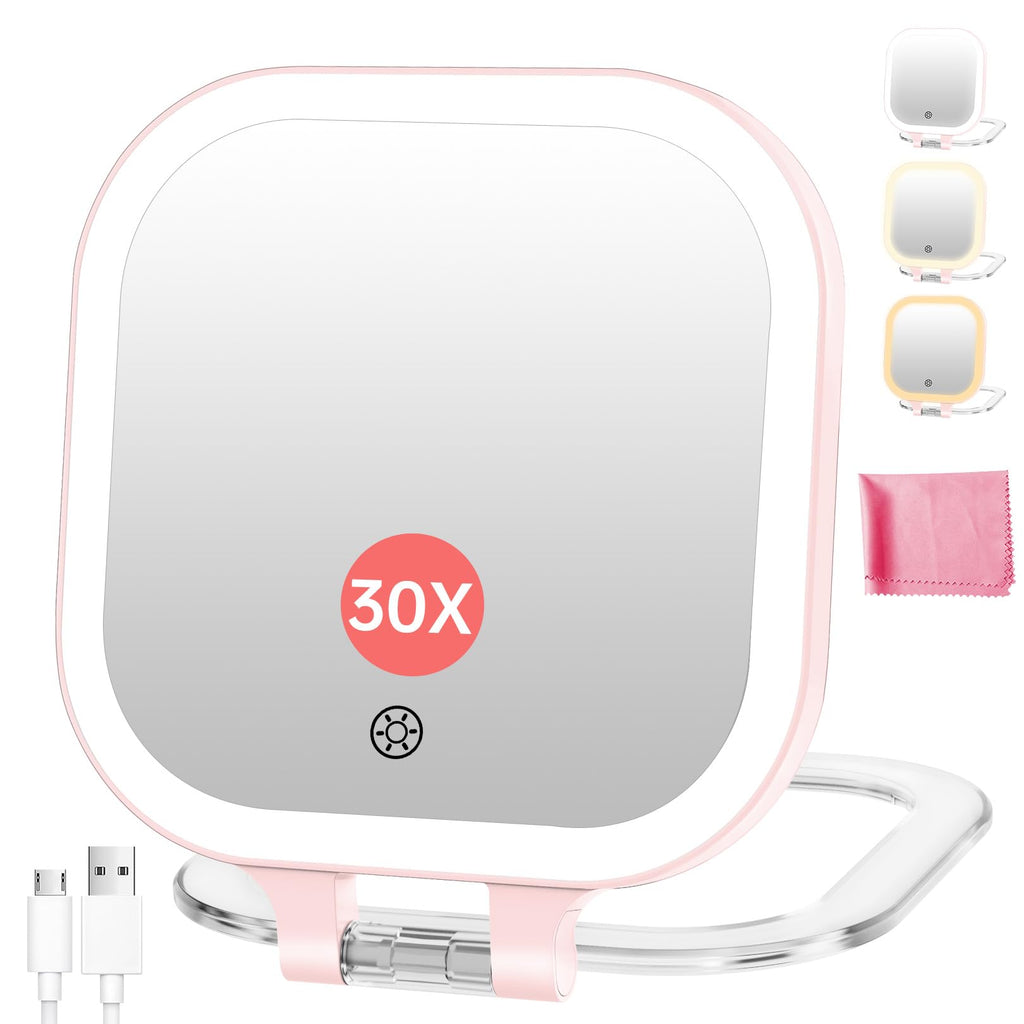 FASCINATE 7" Rechargeable Travel Makeup Mirror 30X Magnification (White)