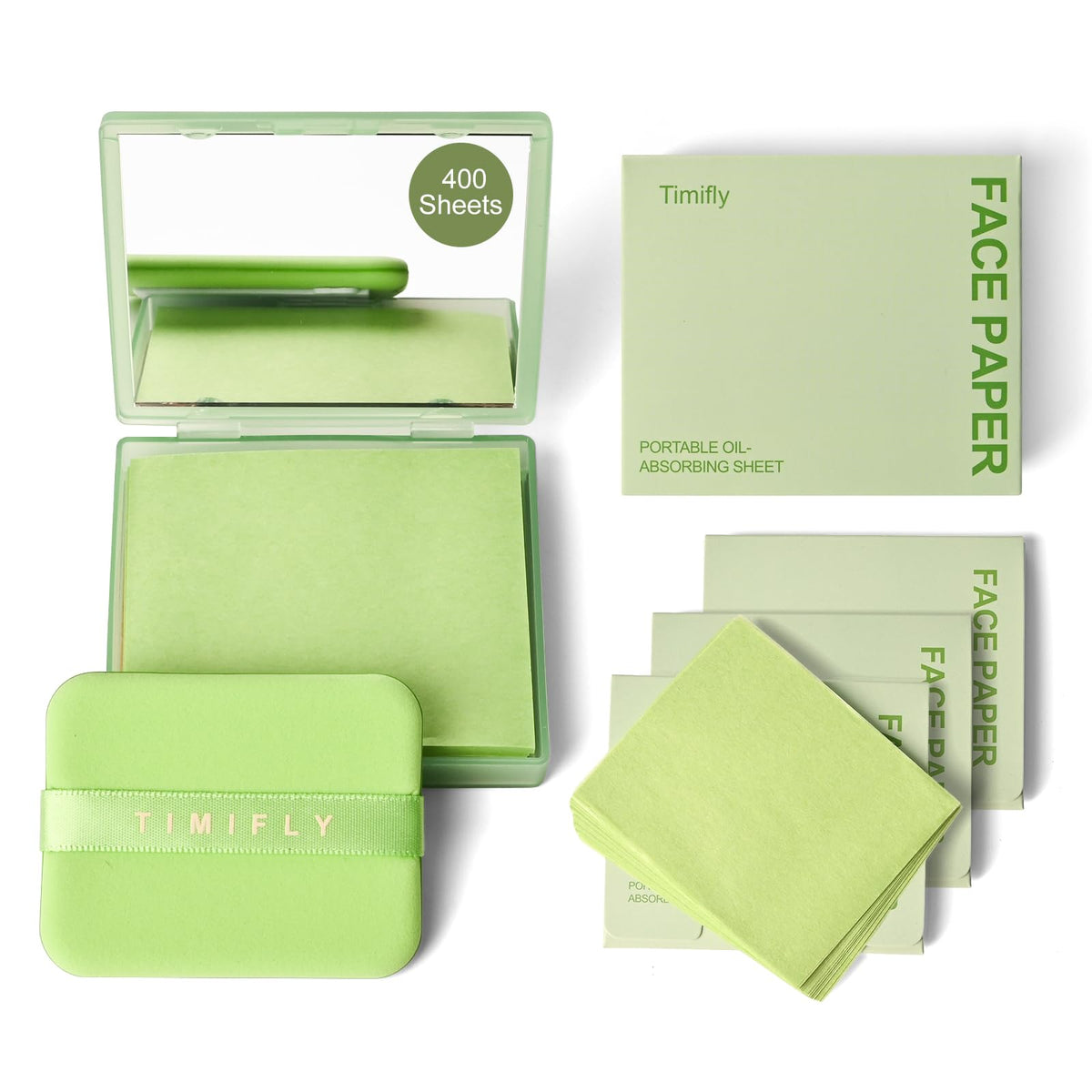 KYDA 200 Sheets Face Oil Blotting Paper, Included Refills, Mirror and Puff, Oil Absorbing Sheets for Matte Makeup, Controls Shine, Absorb Excess Oil, Travel Size Gentle Face Makeup