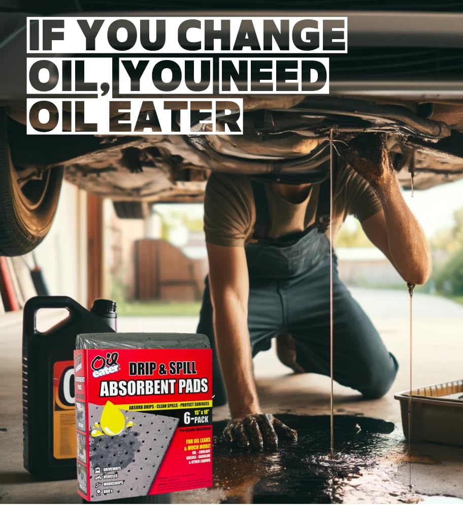 Oil Eater Drip & Spill Universal Pads - Absorbs Liquids | Soaks Oil, Grease, Coolant and Water-Based Fluids - Car, Truck, RV, Motorcycle and Tools - 6 Pack,Grey,15" x 18",AOA-BPL006-GREY