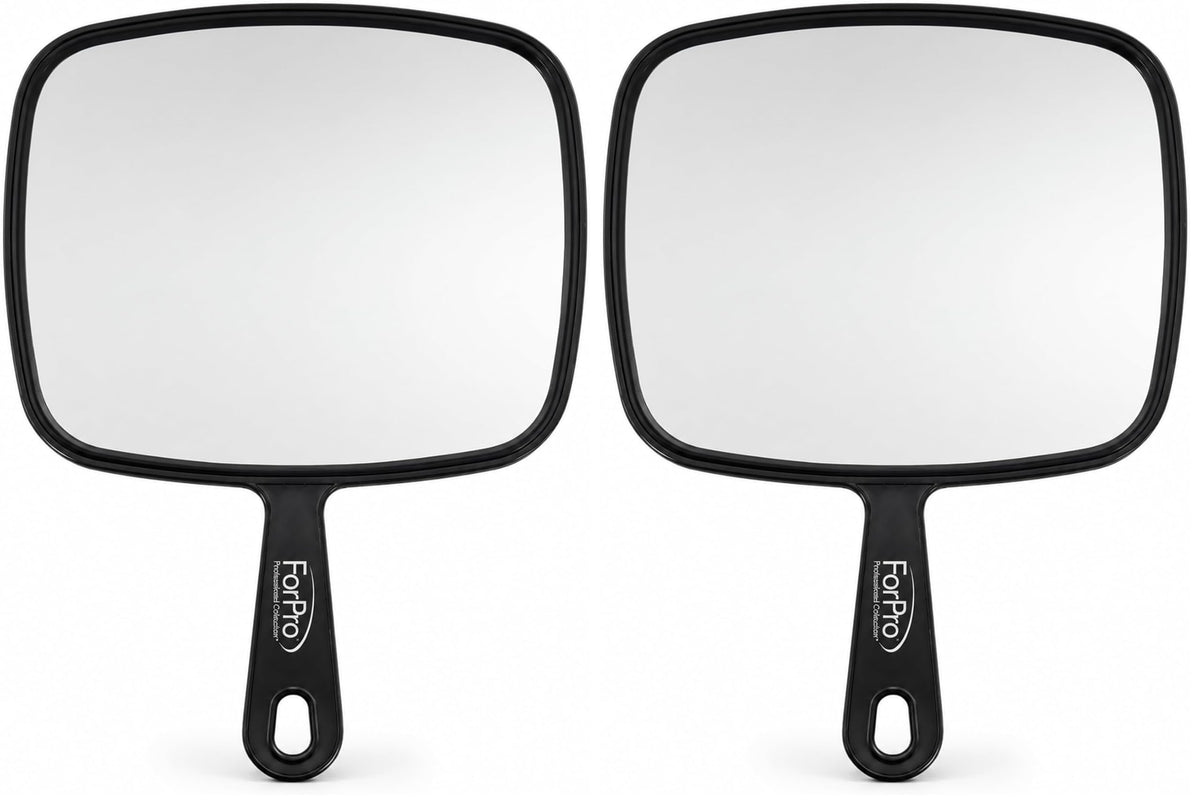ForPro 9.6" L x 6.3" W Premium Hand Mirror w/Handle for Home & Salon, Black