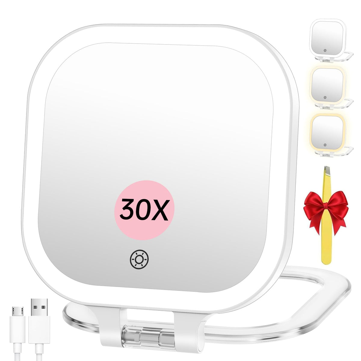 FASCINATE 7" Rechargeable Travel Makeup Mirror 30X Magnification (White)