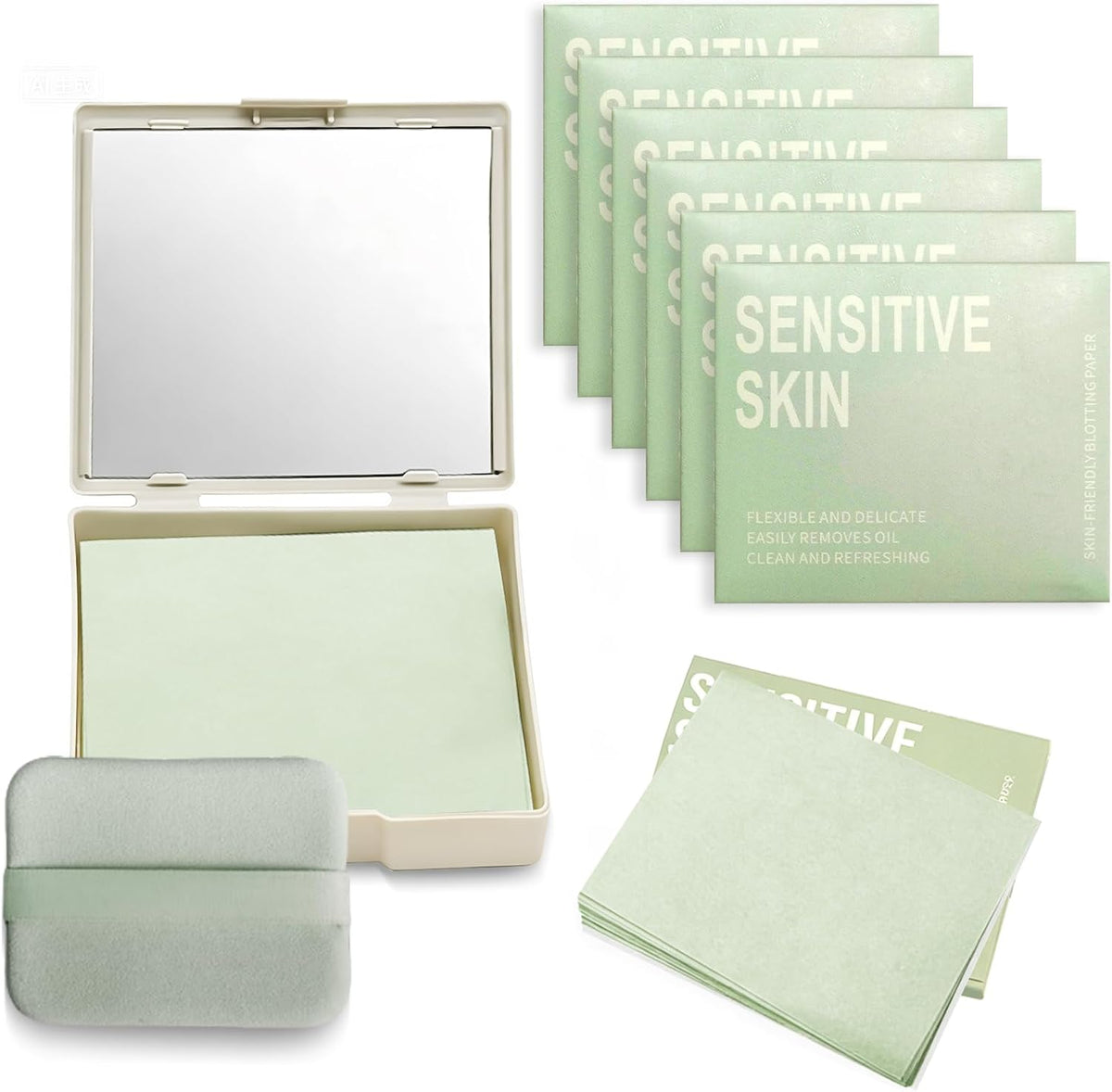 700 Pcs Oil Blotting Sheets with Mirror & Puff, Blotting Compact Papers for Your Face, Natural Oil Control Absorbing Sheets for Oily Skin