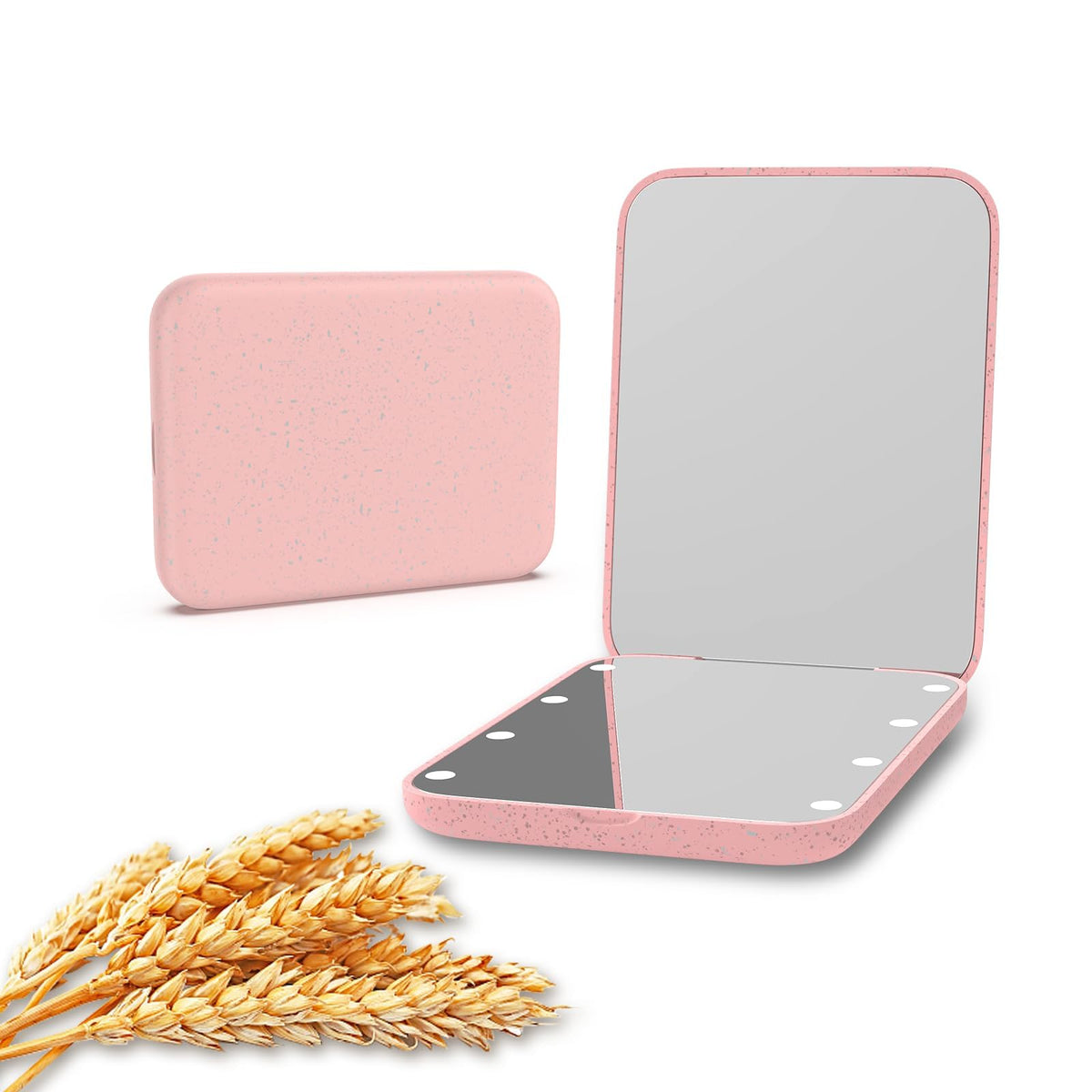 Kintion Pocket Mirror, 1X/3X Magnification LED Compact Travel Makeup Mirror with Light for Purse, 2-Sided, Portable, Folding, Handheld, Small Lighted Mirror for Gift, Pink