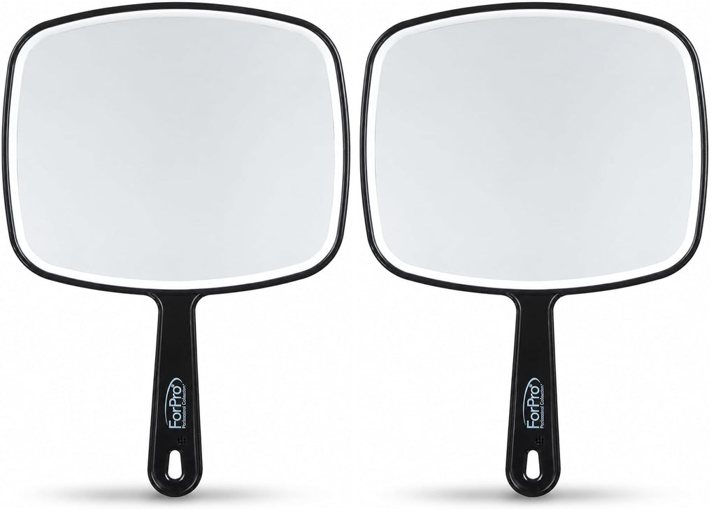 ForPro 9.6" L x 6.3" W Premium Hand Mirror w/Handle for Home & Salon, Black