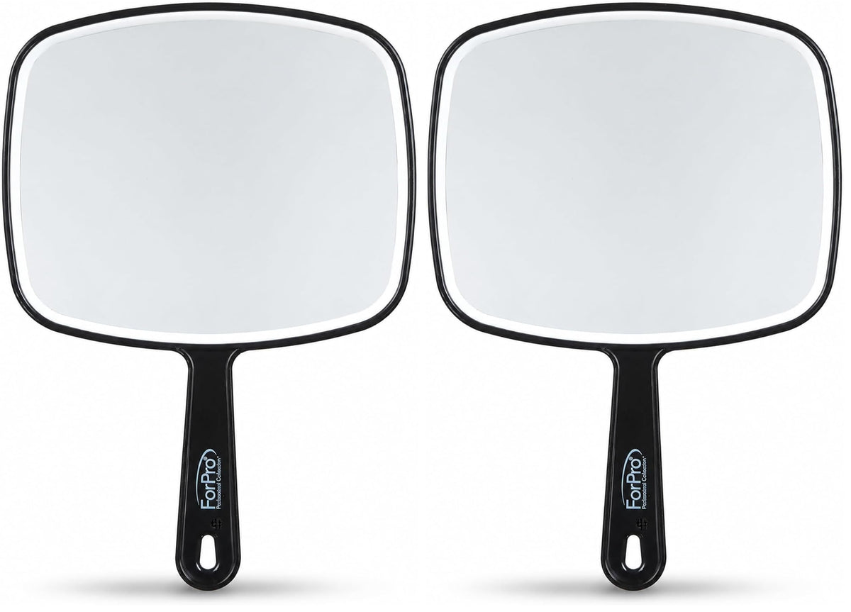 ForPro 9.6" L x 6.3" W Premium Hand Mirror w/Handle for Home & Salon, Black