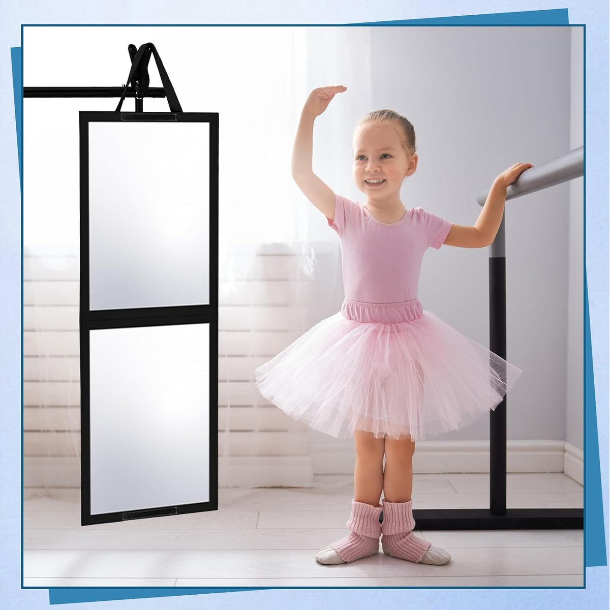GlikCeil Foldable Portable Full Length Mirror for Dancer, Camping, Travel Black 33.5" x 13.4" Portable Hanging Folding Mirror with Handle for Dance Competition Travel Full Body Backstage Mirrors