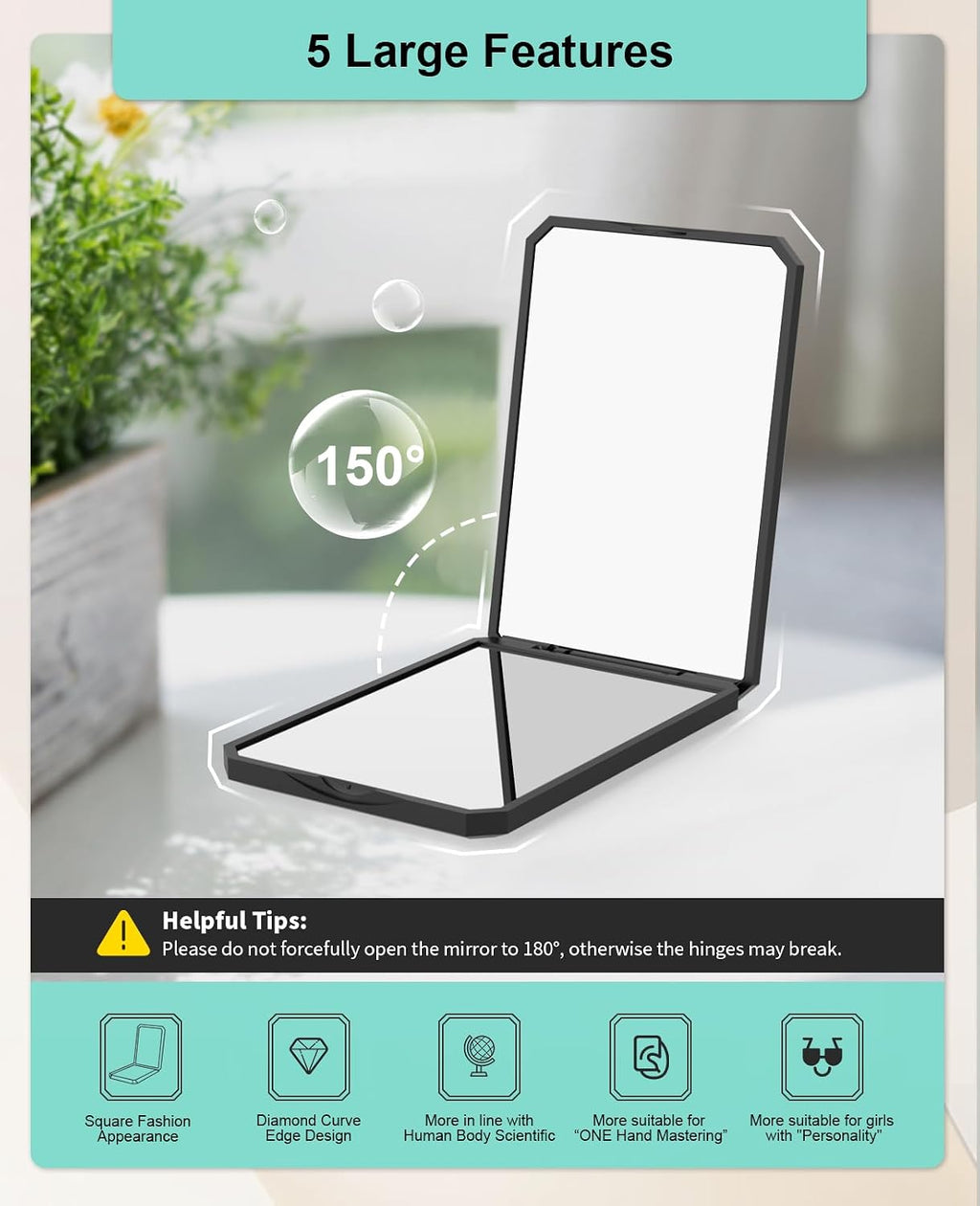 WOBSION Compact Mirror, 1x/2x Magnifying Travel Folding Pocket Mirror