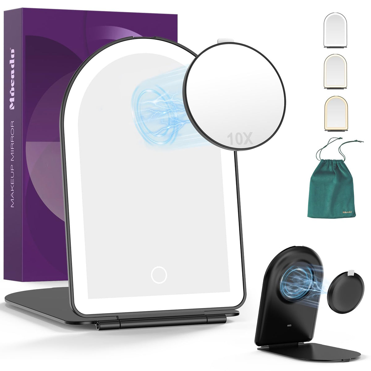 Mocado Travel Makeup Mirror with Light, 1x/10x Magnifying Mirror with Light